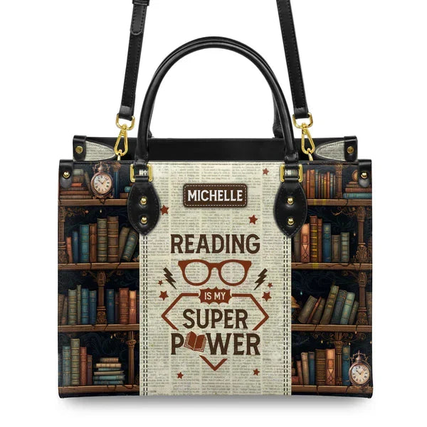 Reading Is My Superpower Leather Bag