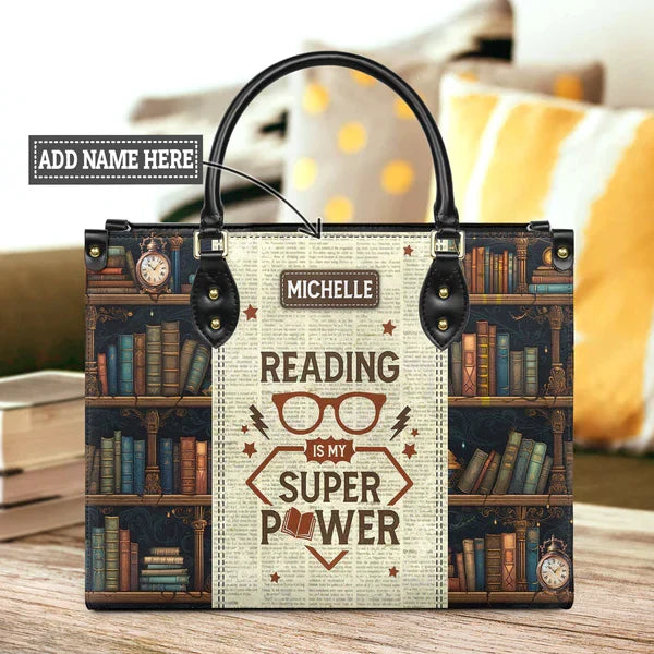 Reading Is My Superpower Leather Bag