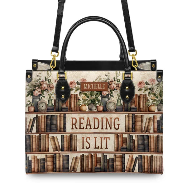 Reading Is Lit Bookshelf Flower Leather Bag