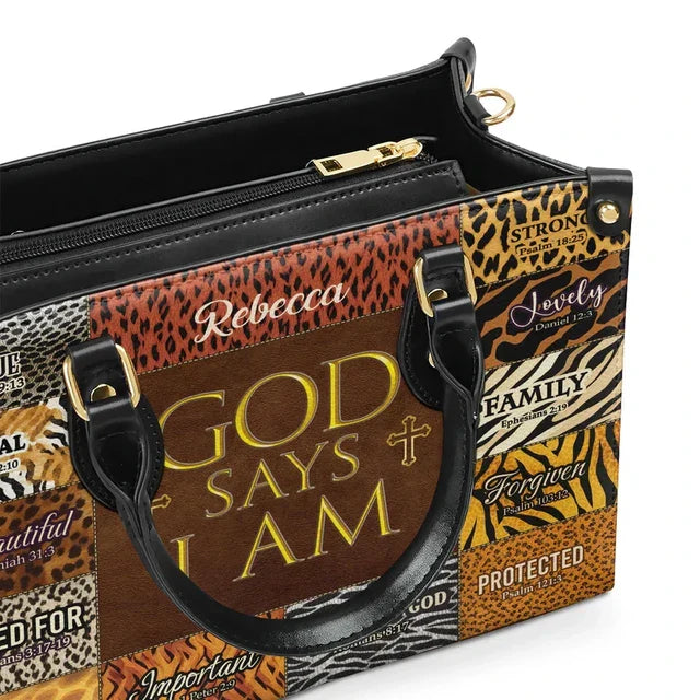 God Says I Am Unique Leather Handbag