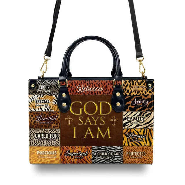 God Says I Am Unique Leather Handbag