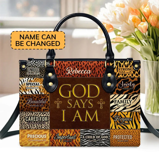 God Says I Am Unique Leather Handbag