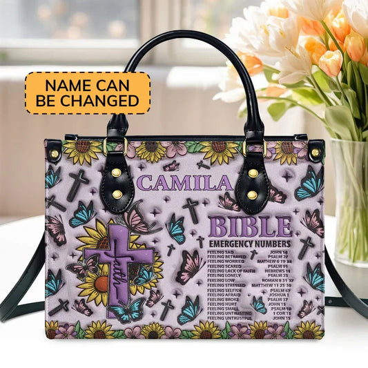 Bible Emergency Numbers Leather Handbag