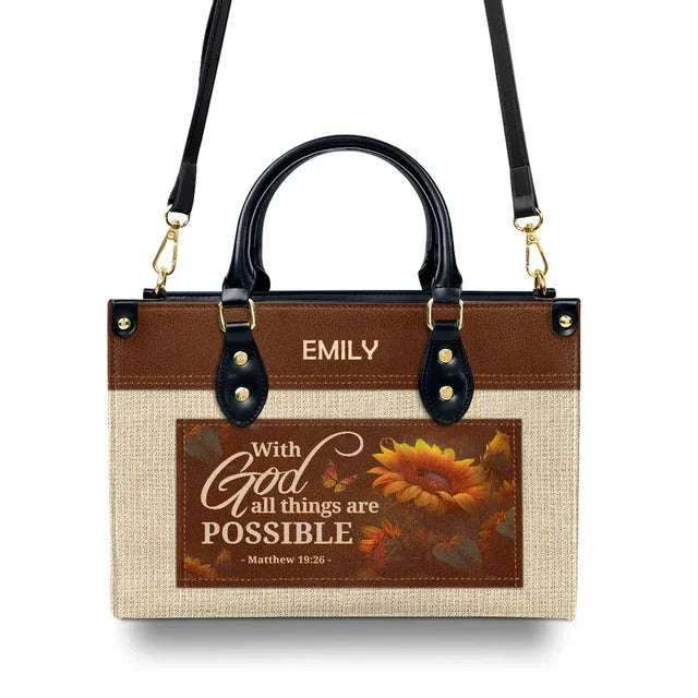 With God All Things Are Possible Leather Handbag