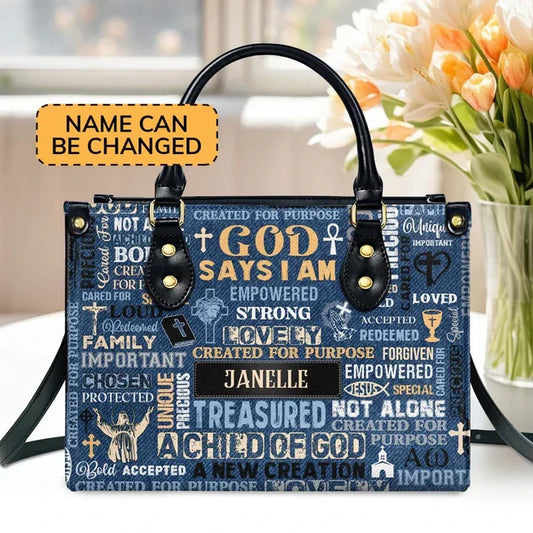 I Am A Child Of God Leather Handbag