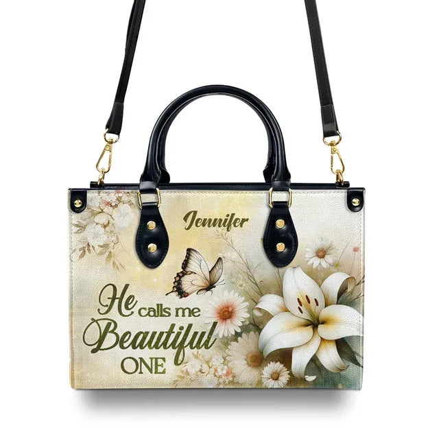 He Calls Me Beautiful One Leather Handbag