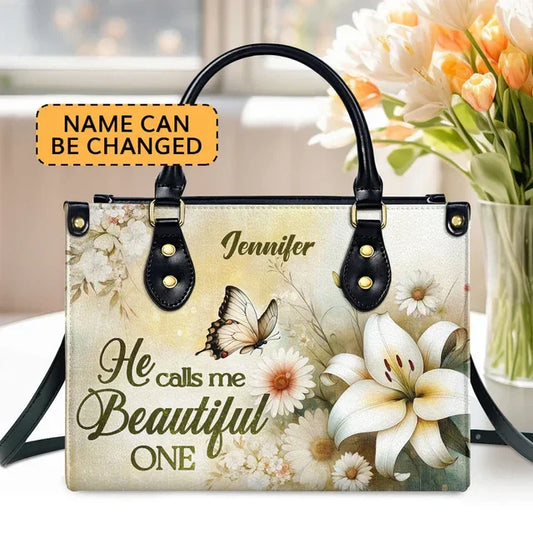 He Calls Me Beautiful One Leather Handbag