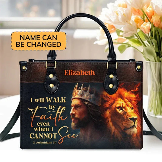 I Will Walk By Faith Leather Handbag