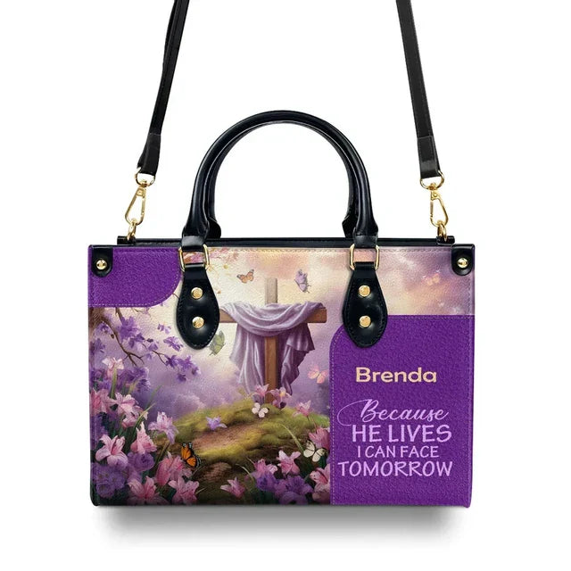 Because He Lives Leather Handbag