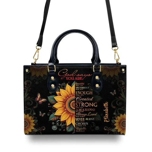 Sunflower God Says You Are Leather Handbag