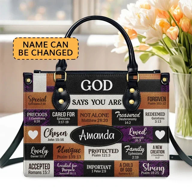 God Says I Am Leather Handbag