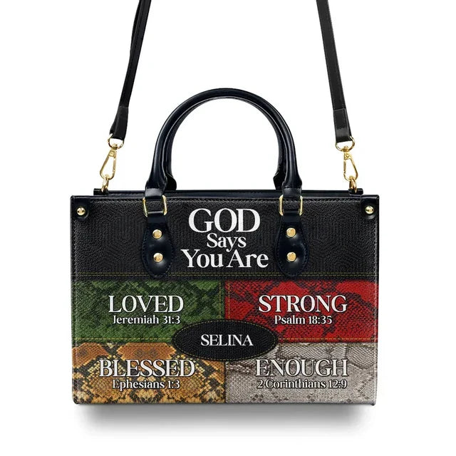 God Says I Am Leather Handbag