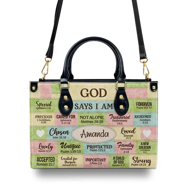 God Says I Am Leather Handbag