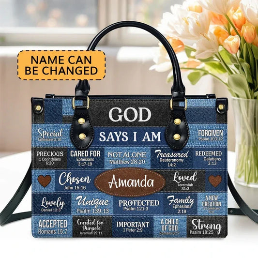 God Says I Am Leather Handbag