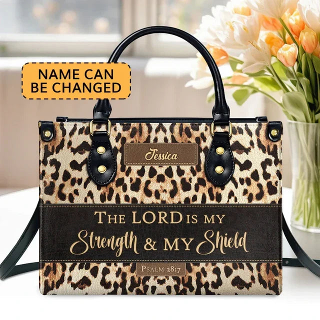 The Lord Is My Strength And My Shield Leather Handbag