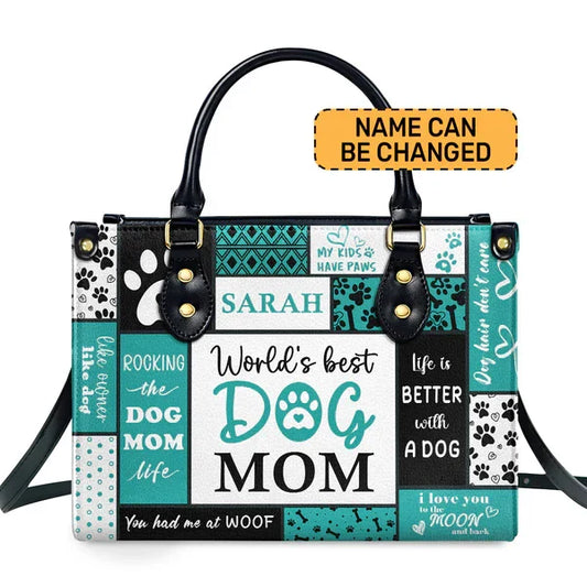 World's Best Dog Mom Leather Handbag