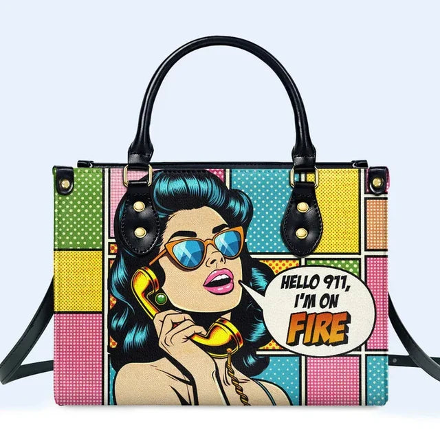 I Am On Fire Leather Handbag