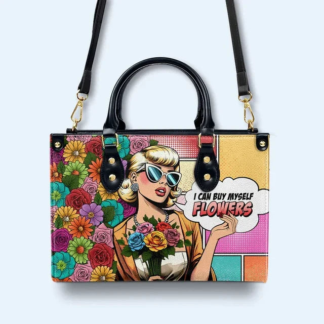 I Can Buy Myself Flowers Leather Handbag