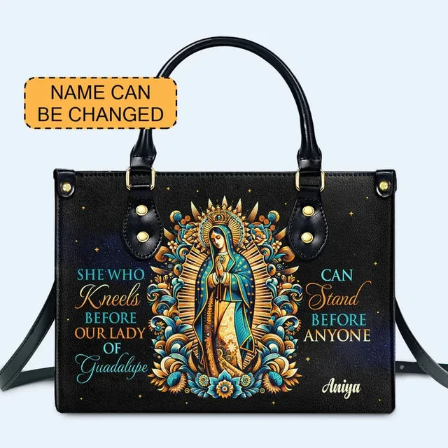 She Who Kneels Before Our Lady Of Guadalupe Leather Handbag