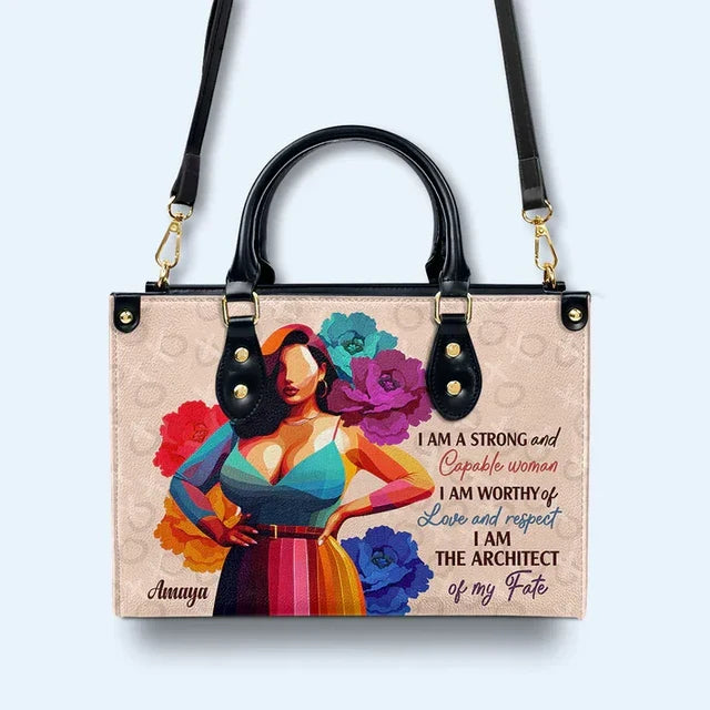 I Am Strong And Capable Woman Leather Handbag