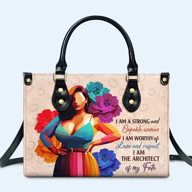 I Am Strong And Capable Woman Leather Handbag